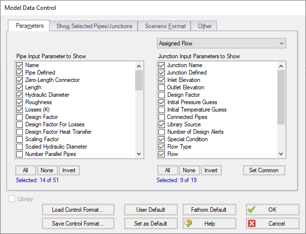 The Parameters tab of the Model Data Control window. 